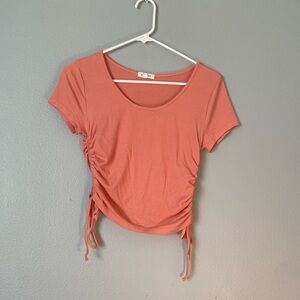 Stitch and Pine Pink Ruched Crop T-Shirt
